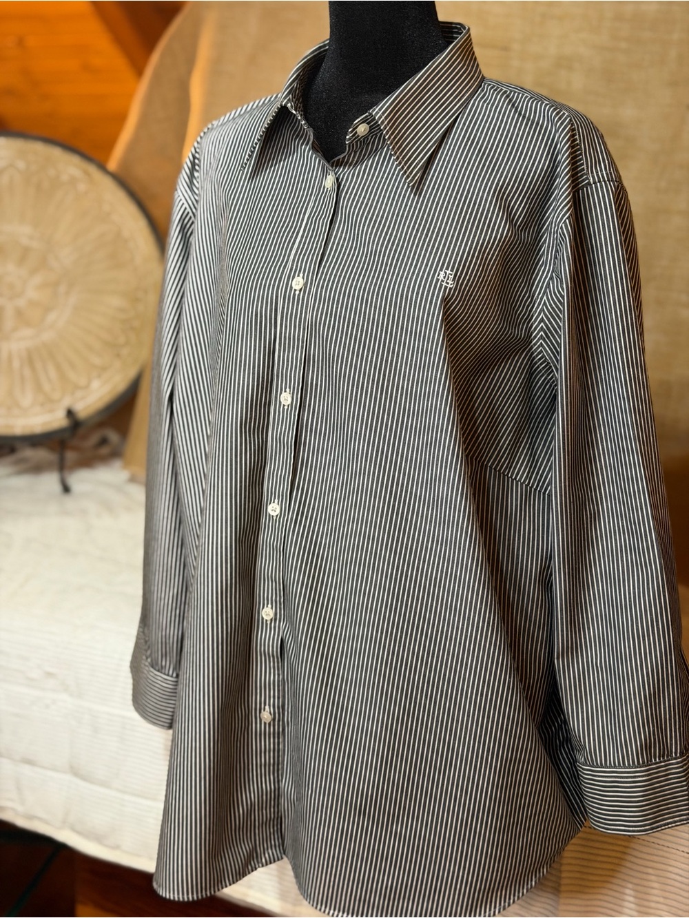 Ralph Lauren Black & White Pinstripe Cotton Button-Down Shirt